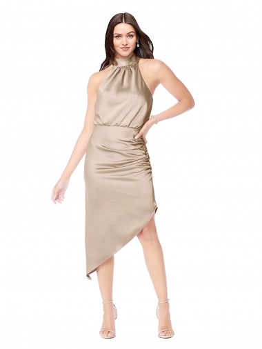 Champanhe Rosa Cabeçada Sem Mangas Linha A Vestidos de Madrinha / Vestidos de Festa / Vestidos de Cocktail / Vestidos de Homecoming Online
