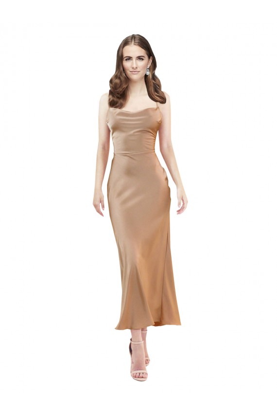 Ouro Rosa Decote Capuz Sem Mangas Criss Cruz Bainha Vestidos de Madrinha / Vestidos de Noite / Vestidos de Festa Online